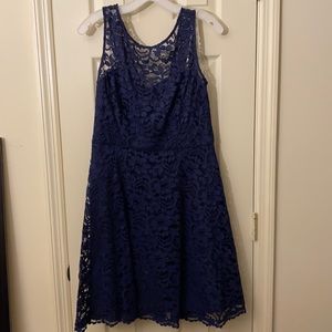 David’s Bridal lacy knee length dress in navy